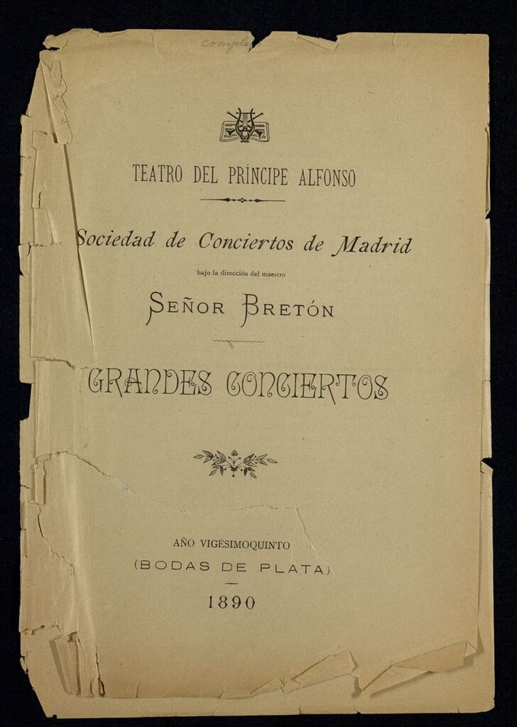 Miniatura de Grandes conciertos. Año vigésimoquinto. Teatro del Principe Alfonso, 1890