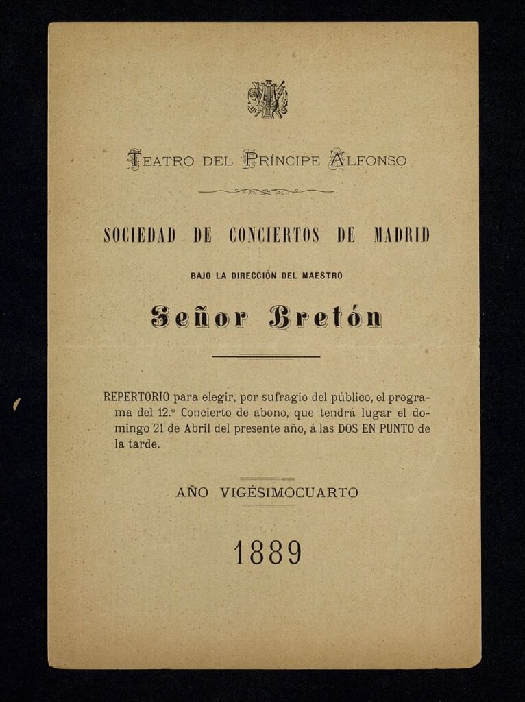 Miniatura de Lista de sufragio para repertorio y resultado. Teatro del Príncipe Alfonso, 1889