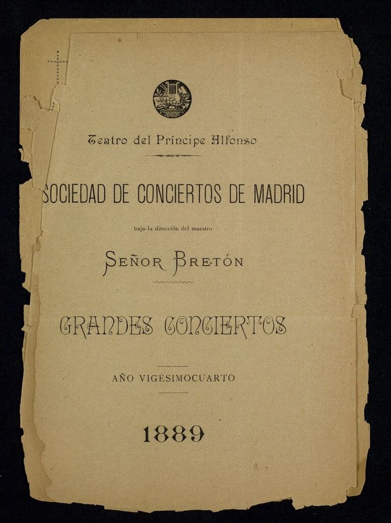 Miniatura de Grandes conciertos. Año vigésimocuarto. Teatro del Príncipe Alfonso, 1889