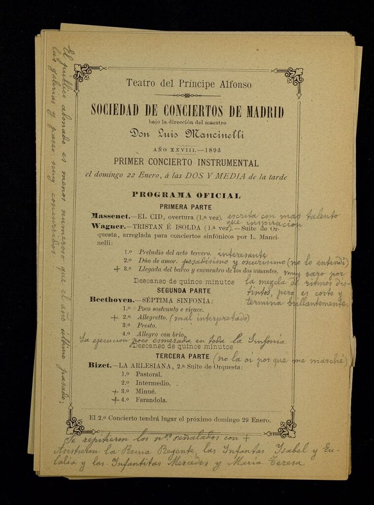 Miniatura de Programas de Conciertos. Año XXVIII: Teatro del Príncipe Alfonso, 1893