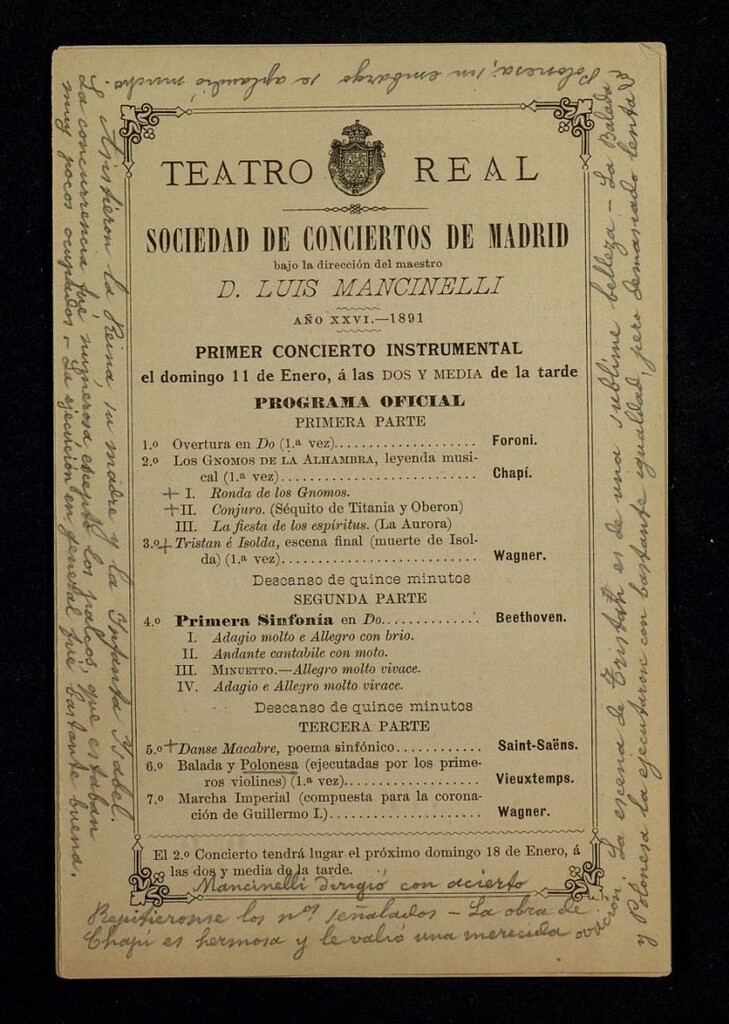 Miniatura de Programas de Conciertos. Año XXVI: Teatro Real, 1891