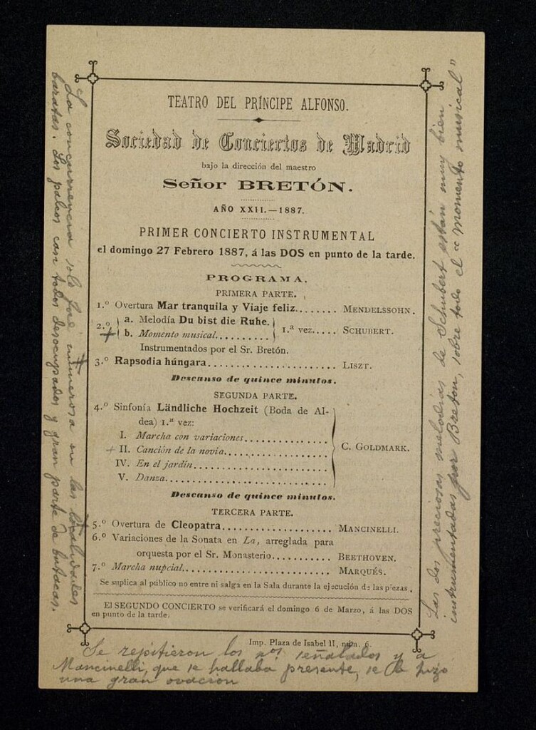 Miniatura de Programas de Conciertos. Año XXII: Teatro del Principe Alfonso, 1887