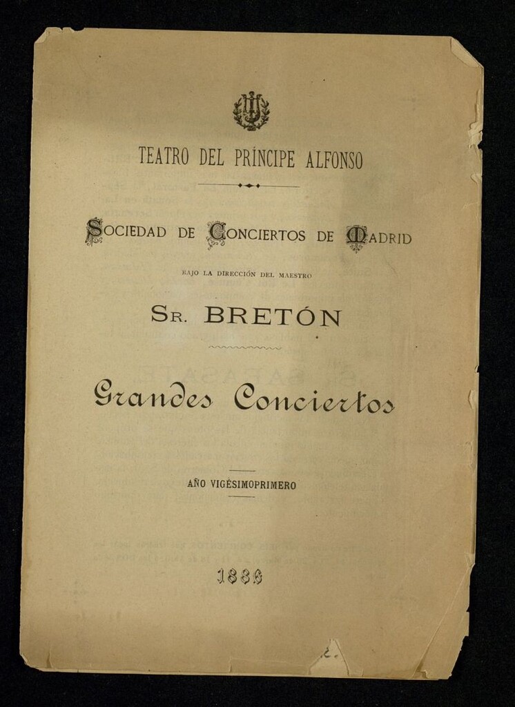 Miniatura de Grandes Conciertos. Año Vigésimoprimero. Teatro del Principe Alfonso, 1886