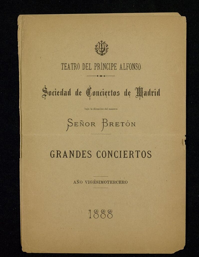 Miniatura de Grandes conciertos. Año vigesimotercero. Teatro del Príncipe Alfonso, 1888