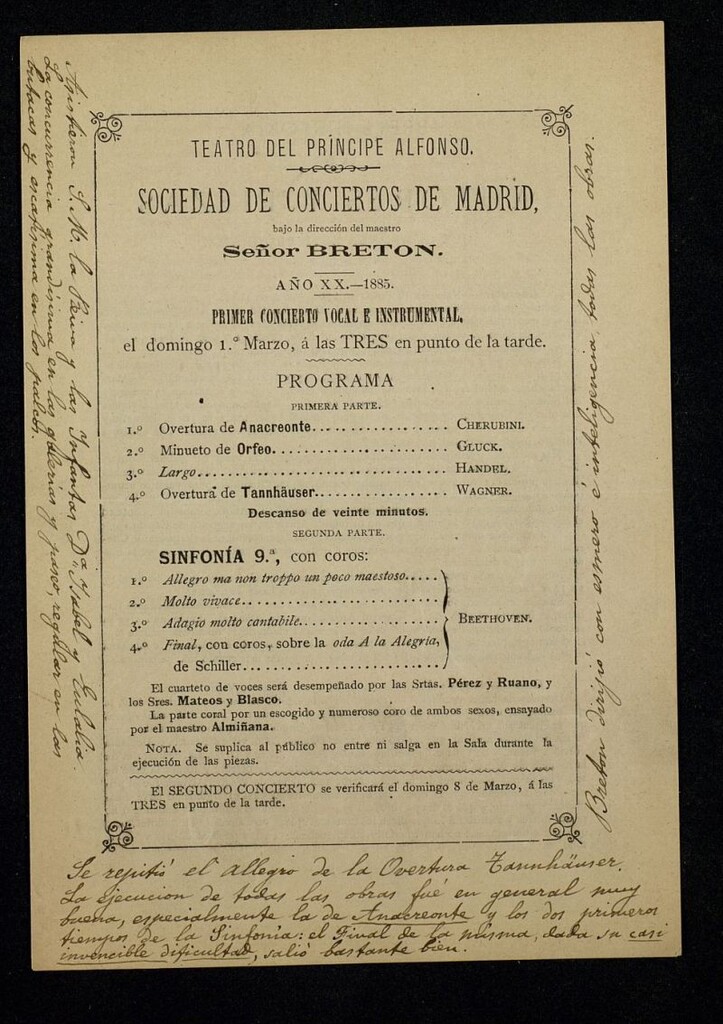 Miniatura de Programas de Conciertos. Año XX: Teatro del Principe Alfonso, 1885