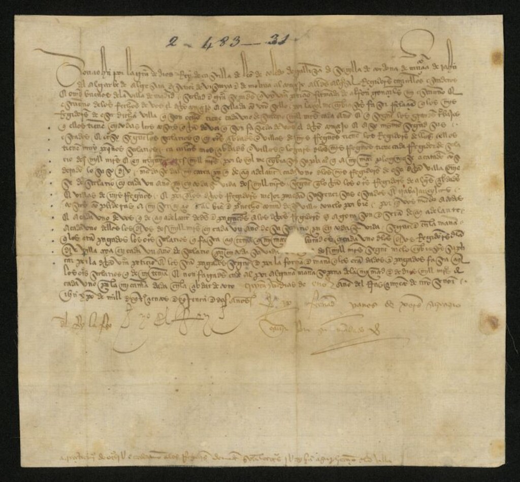 Miniatura de Provisión de Juan II duplicando el salario de mil maravedís anuales que disfrutaban los regidores de Madrid