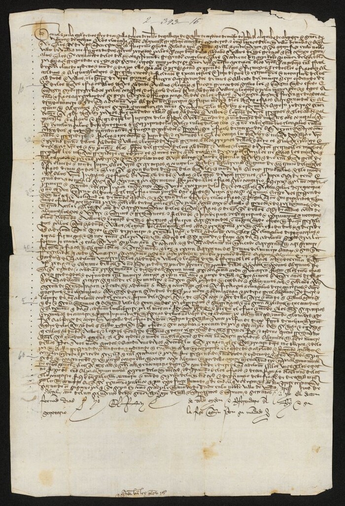 Miniatura de Provisión de Juan II ordenando se cumpla el capítulo de las Cortes de Valladolid sobre límites en la provisión de oficios y se consuman todos los añadidos hasta alcanzar el número antiguo