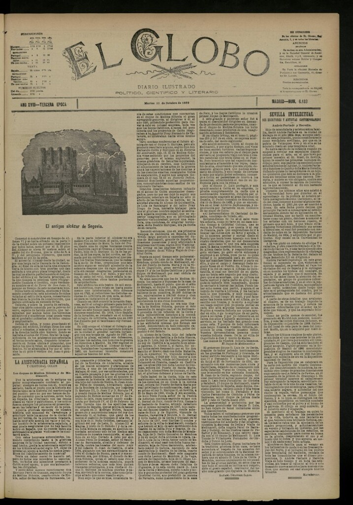 Miniatura de El Globo : diario ilustrado del 11 de octubre de 1892, nº 6183