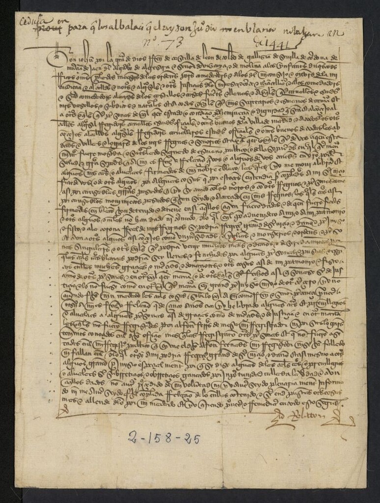 Miniatura de Provisión de Juan II anulando los albalaes, privilegios y cartas dados en blanco y autorizados con su firma durante las revueltas de Castilla