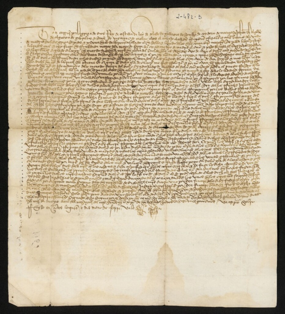 Miniatura de Sobrecarta de Enrique IV ordenando a la Villa de Madrid haga el repartimiento de la moneda forera y pague diez mil maravedís de esa renta a García de Alcocer a cuenta de su sueldo