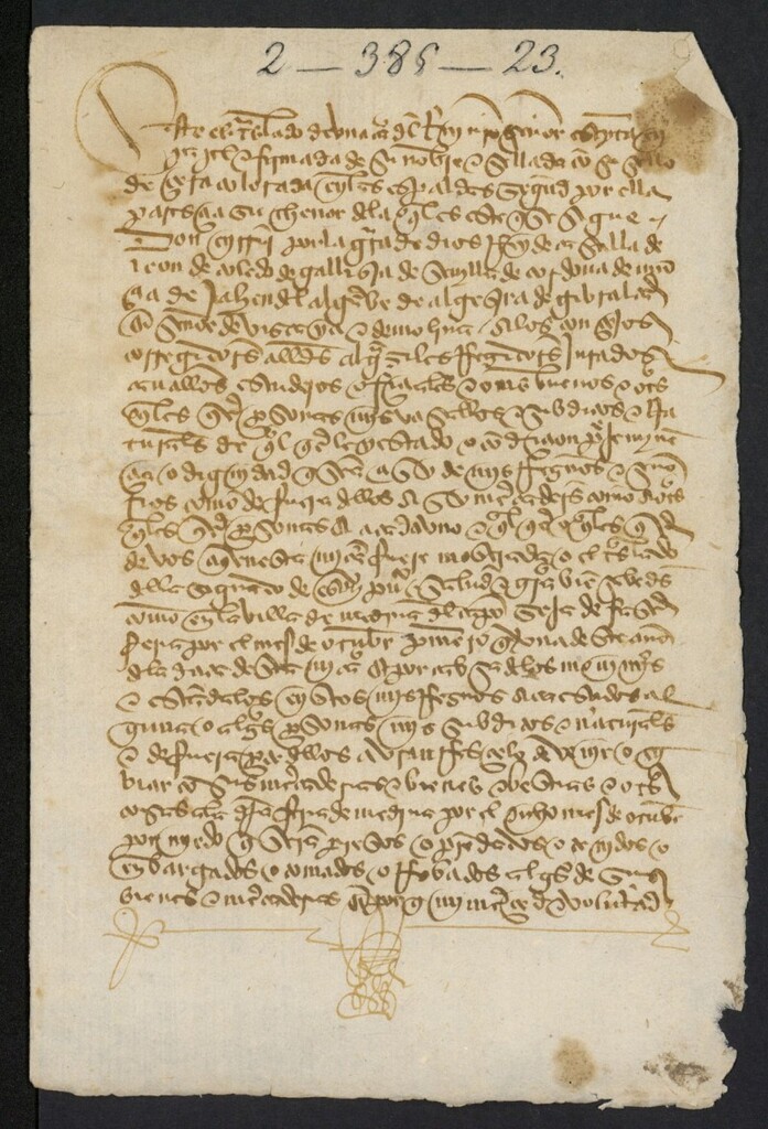 Miniatura de Provisión de Enrique IV, firmada por doña Isabel, otorgando la protección real a los mercaderes que acudieran a la feria de Medina del Campo