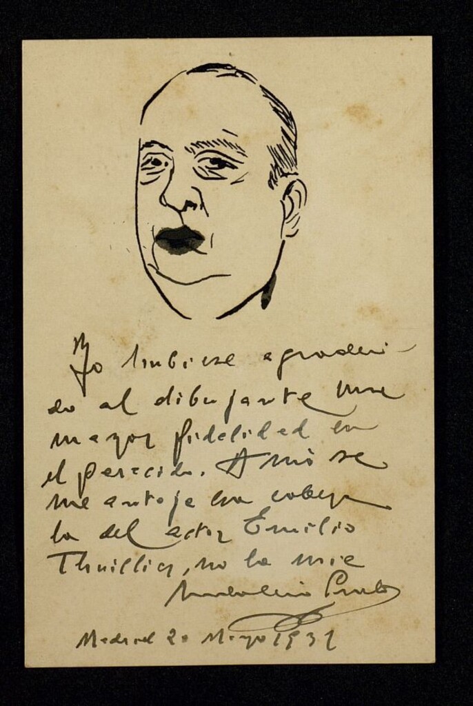 Miniatura de Billete con caricatura y escrito de Indalecio Prieto