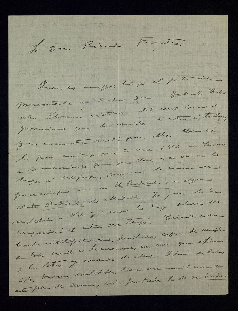 Miniatura de Carta de Francisco Villaespesa a Ricardo Fuente para recomendarle a Gabriel Cabrerizo para "El Radical" y con Lerroux