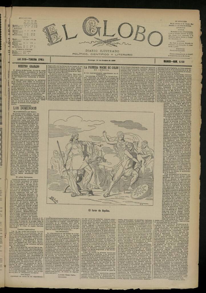 Miniatura de El Globo : diario ilustrado del 16 de octubre de 1892, nº 6188