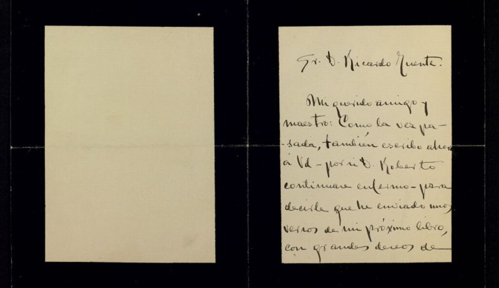 Miniatura de Carta de Alberto Valero Martín a Ricardo Fuente comentándole le escribe a él, por si Roberto (Castrovido?) siguiera enfermo, para mandarle unos versos y ver si los podría publicar