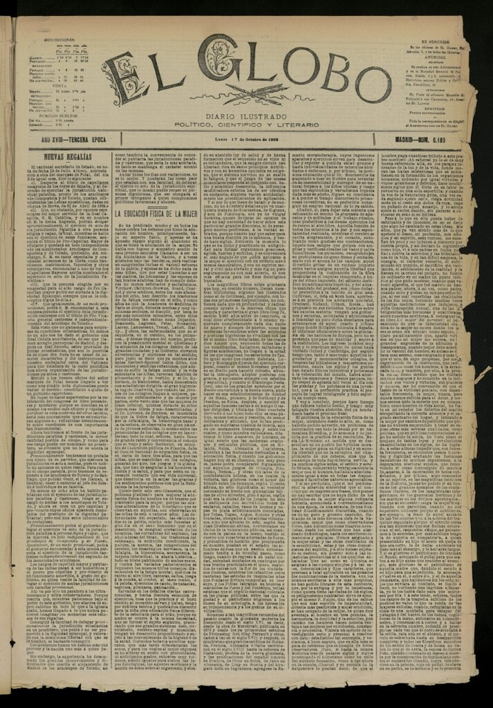 Miniatura de El Globo : diario ilustrado del 17 de octubre de 1892, nº 6189