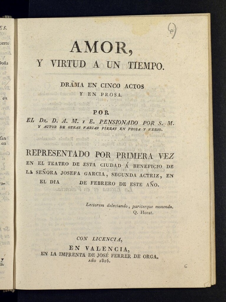 Miniatura de Amor y virtud a un tiempo : drama en cinco actos y en prosa