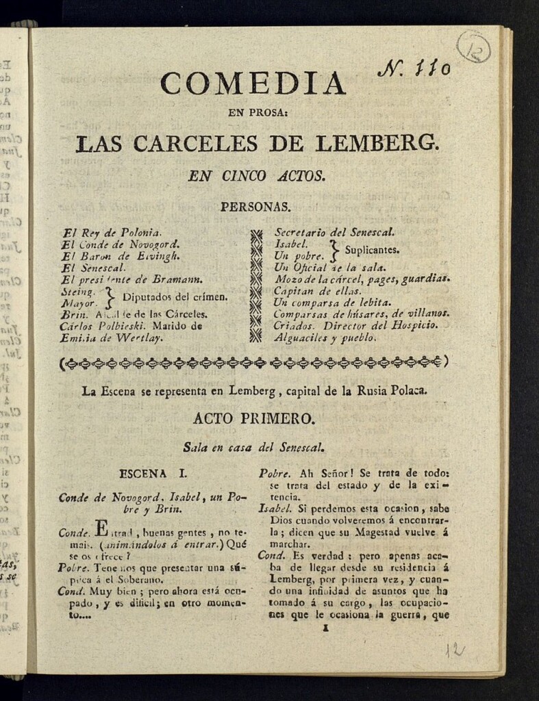 Miniatura de Comedia en prosa, Las carceles de Lemberg : en cinco actos
