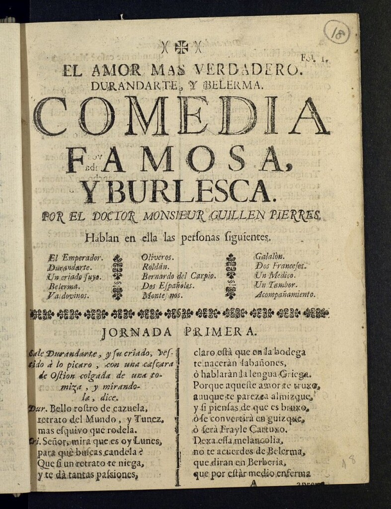 Miniatura de El amor mas verdadero, Durandarte y Belerma : comedia famosa y burlesca