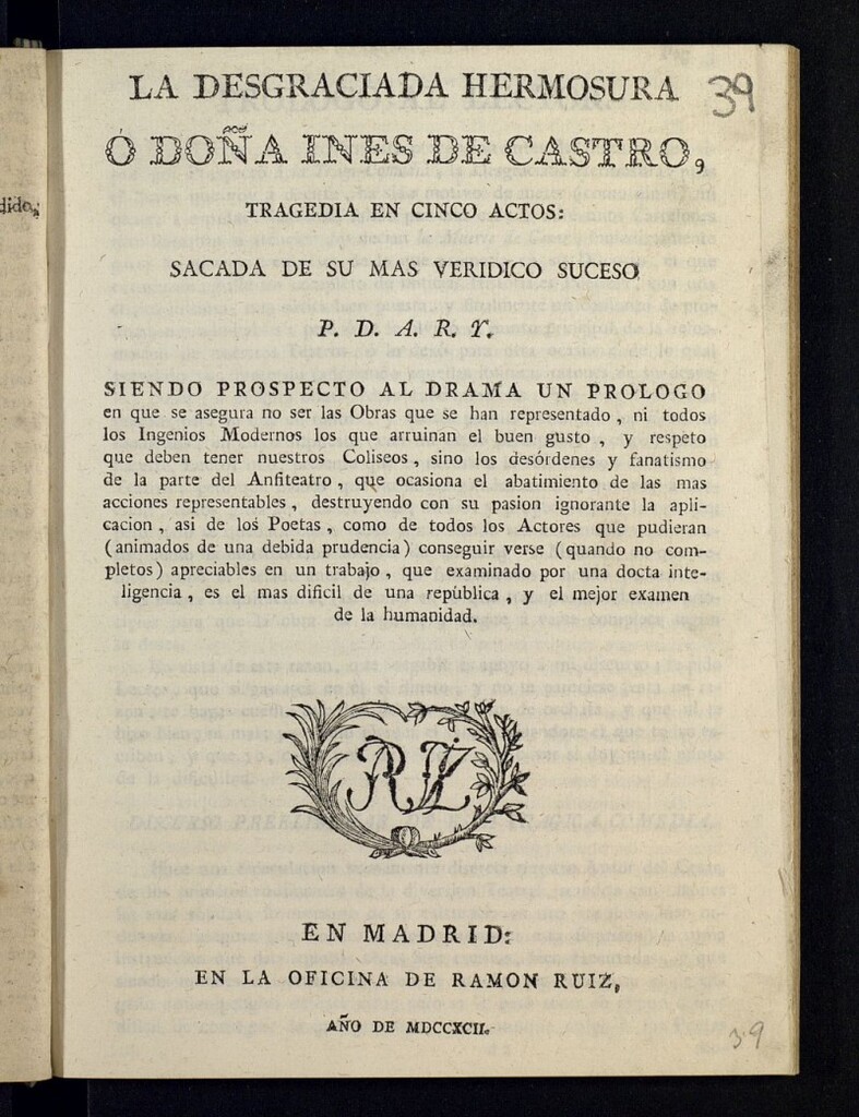 Miniatura de La desgraciada hermosura o Doña Ines de Castro