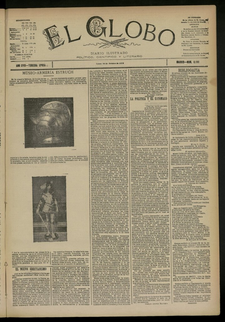 Miniatura de El Globo : diario ilustrado del 24 de octubre de 1892, nº 6196