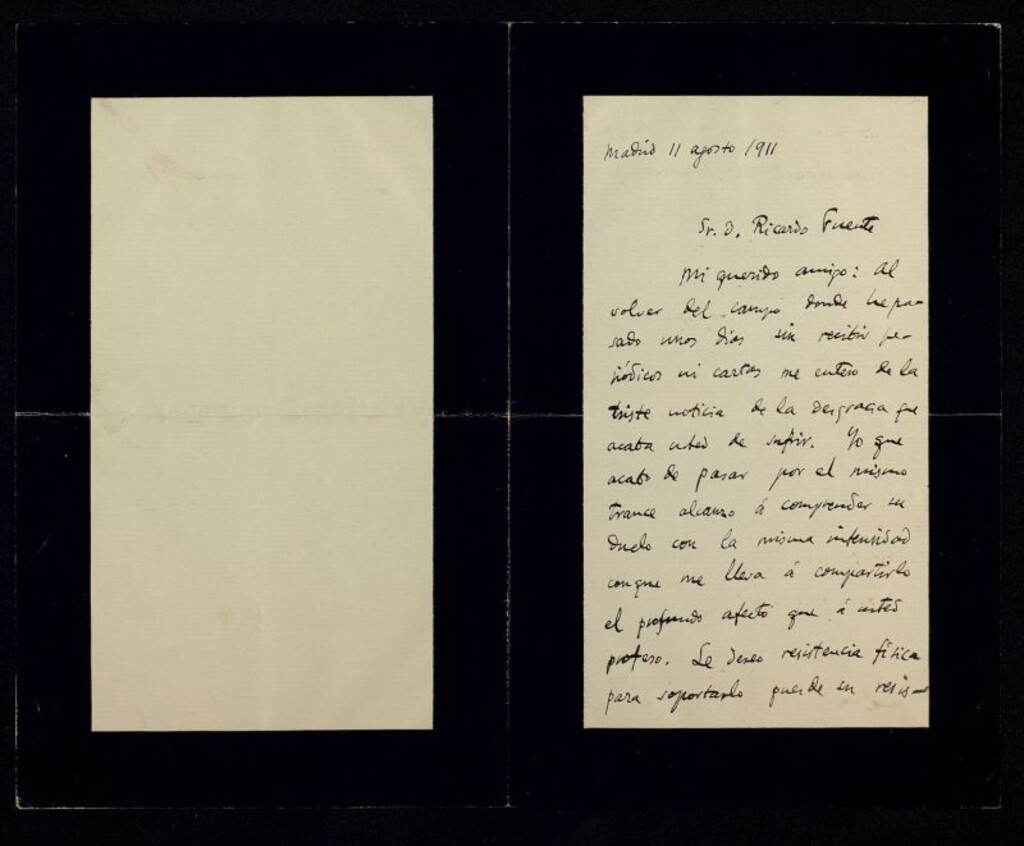 Miniatura de Carta de Andrés Ovejero a Ricardo Fuente dándole el pésame