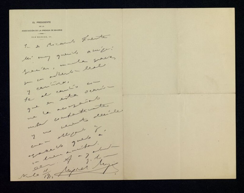Miniatura de Carta de Miguel Moya a Ricardo Fuente dándole las gracias