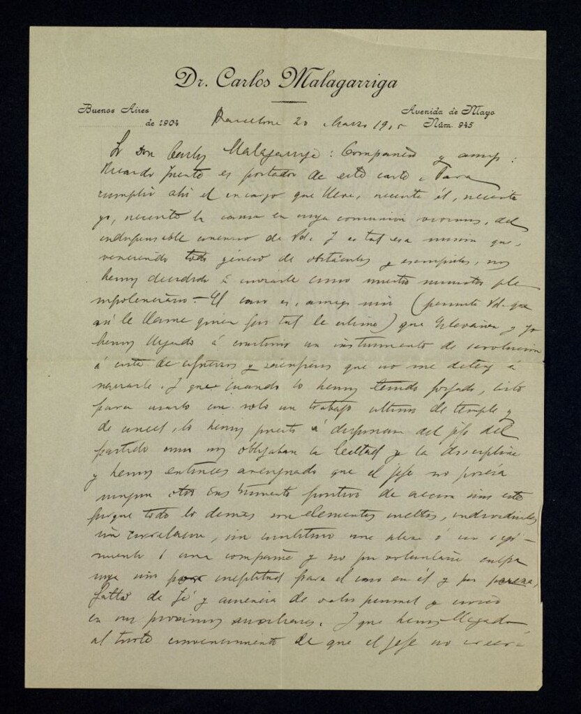 Miniatura de Copia de una carta de autor desconocido a Carlos Malagarriga sobre la situación política del partido ; Ricardo Fuente es el portador de la misma