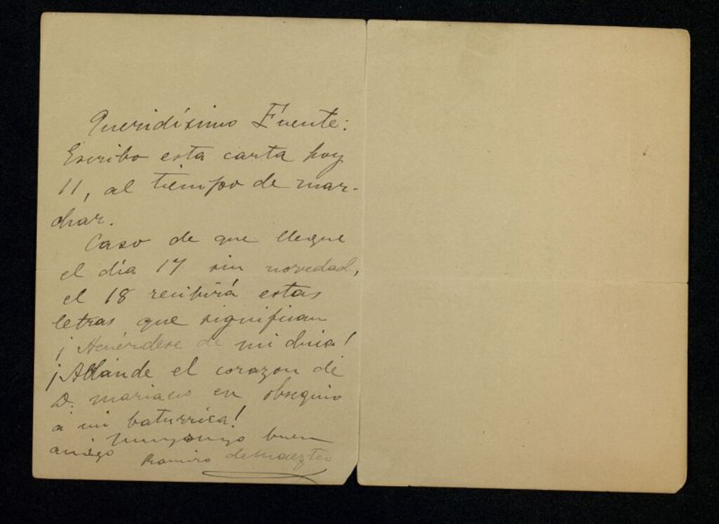 Miniatura de Carta de Ramiro de Maeztu a Ricardo Fuente pidiéndole que "ablande el corazón de Don Mariano"