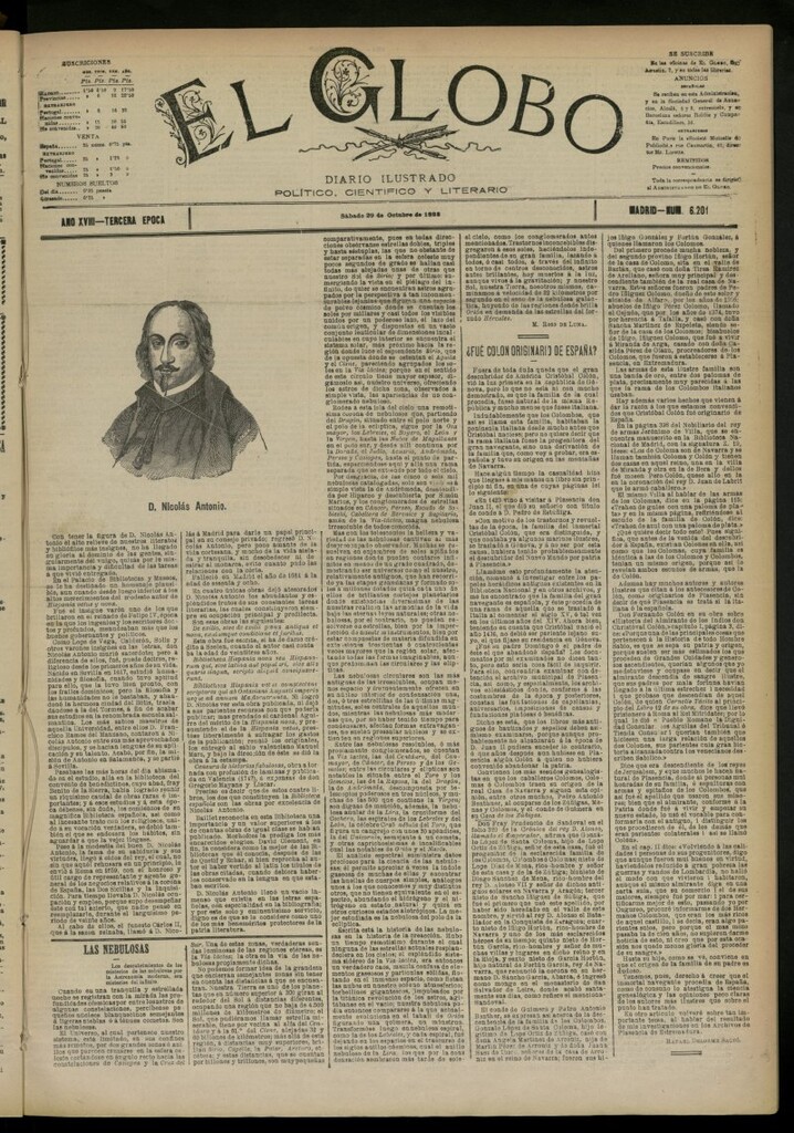Miniatura de El Globo : diario ilustrado del 29 de octubre de 1892, nº 6201