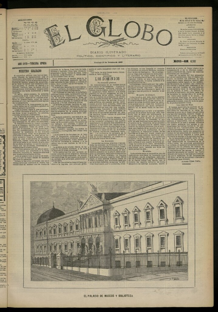 Miniatura de El Globo : diario ilustrado del 30 de octubre de 1892, nº 6202