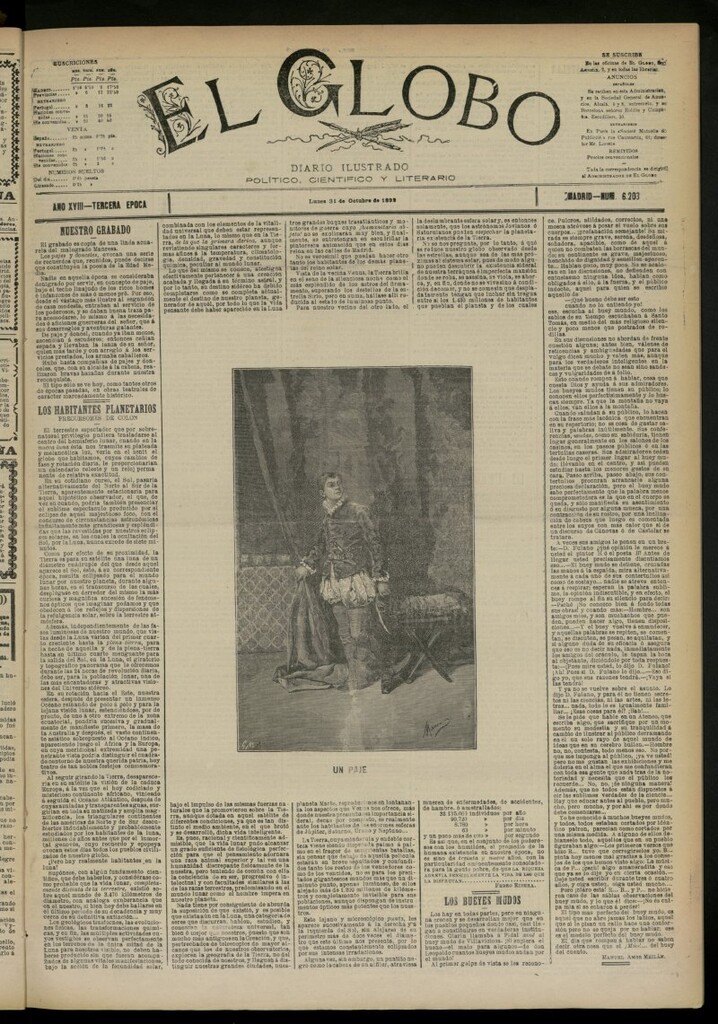 Miniatura de El Globo : diario ilustrado del 31 de octubre de 1892, nº 6203