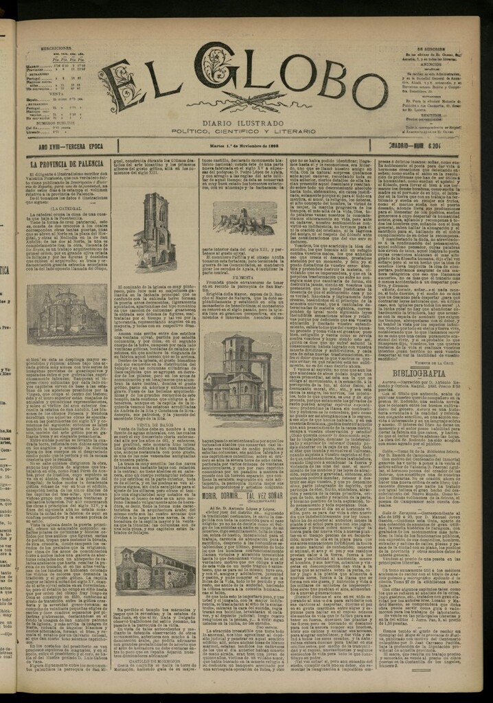 Miniatura de El Globo : diario ilustrado del 1 de noviembre de 1892, nº 6204