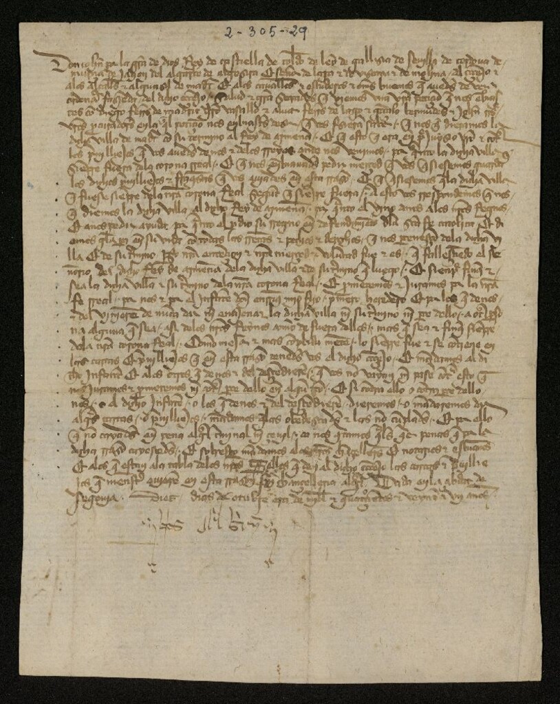 Miniatura de Provisión de Juan I prometiendo a la Villa su reinserción en el patrimonio real cuando muera su señor León V de Armenia y asegurando que nunca más volverá a ser enajenada de la Corona