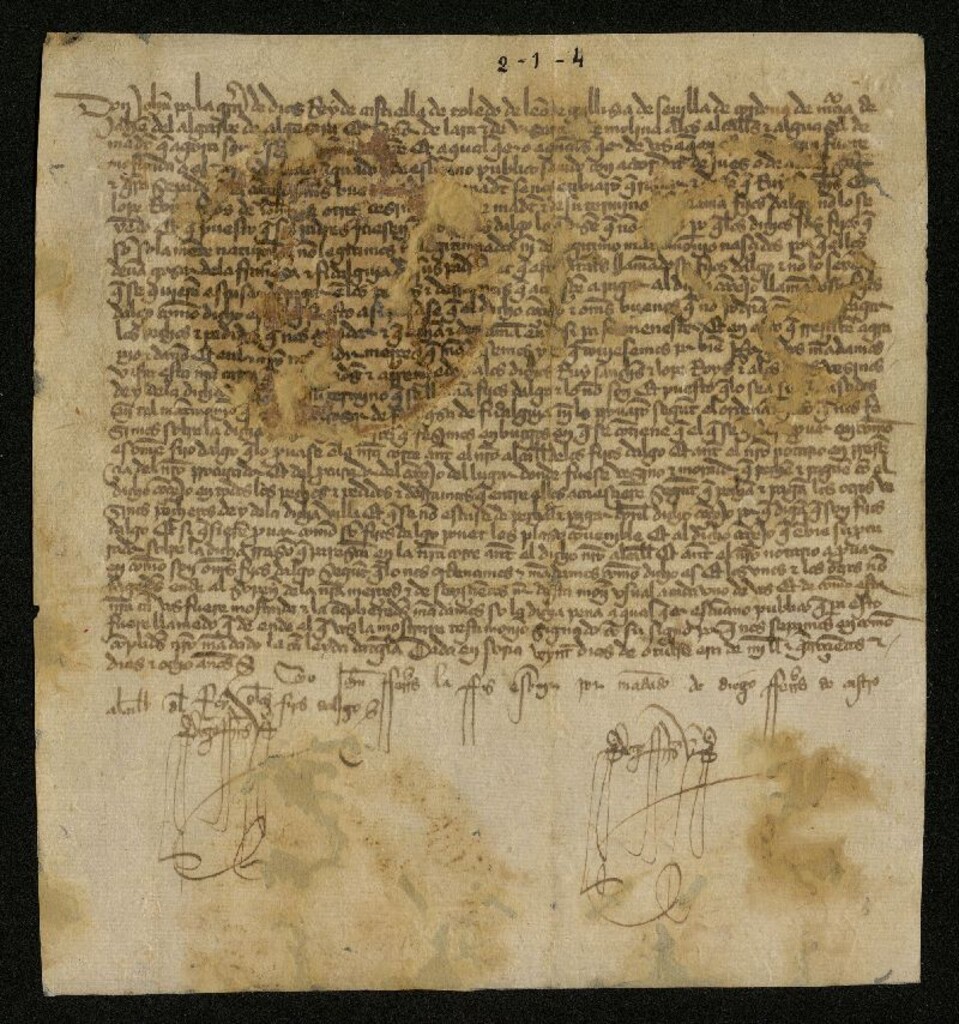 Miniatura de Provisión de Juan I ordenando a los alcaldes y alguacil de Madrid procedan a la probanza de las hidalguías de Ruy Sánchez, López Ruiz y otros vecinos de la Villa