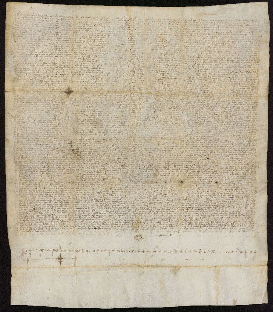 Miniatura de Sentencia de Don Alaman de Segovia, alcalde de la Mesta declarando a Madrid a su término libres de cañadas y paso el ganado en los términos que recogió la sentencia de don Jordán García, alcalde de la Mesta