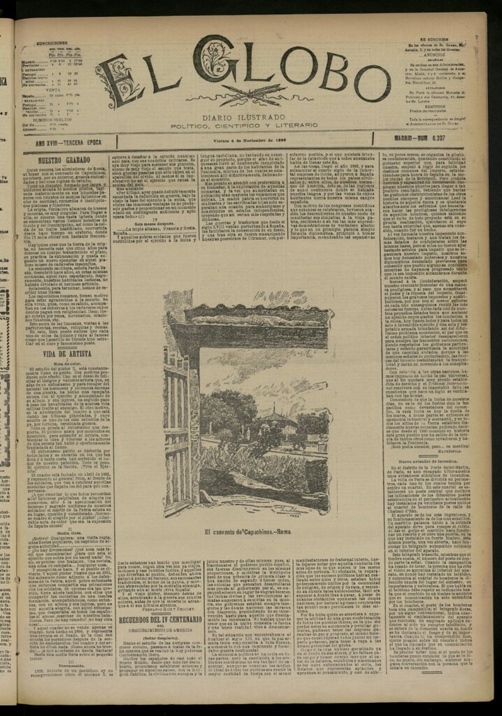 Miniatura de El Globo : diario ilustrado del 4 de noviembre de 1892, nº 6207