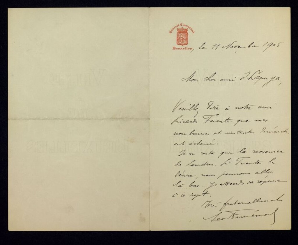 Miniatura de Carta de Léon Furnémont a Lapuya pidiéndole que hable con Ricardo Fuente para ver si se van a Londres