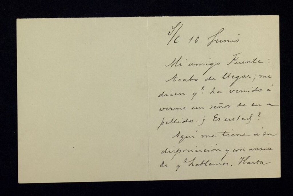 Miniatura de Carta de Nicolás Estévanez a Ricardo Fuente para quedar con él