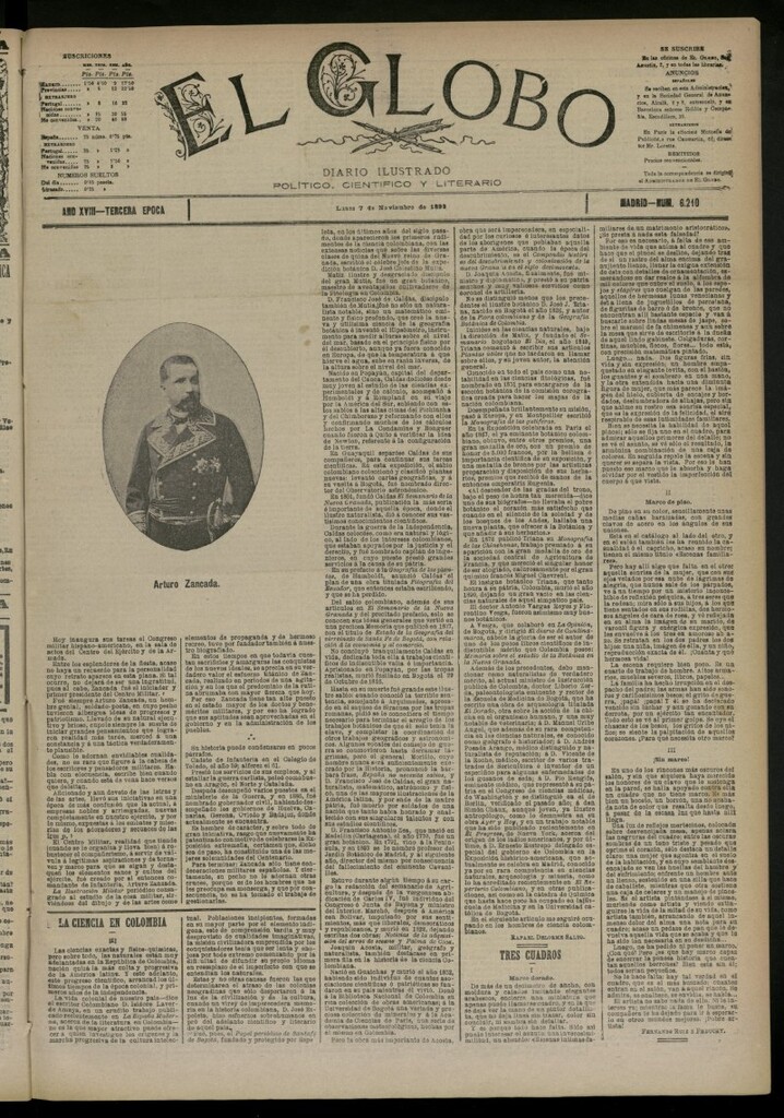 Miniatura de El Globo : diario ilustrado del 7 de noviembre de 1892, nº 6210