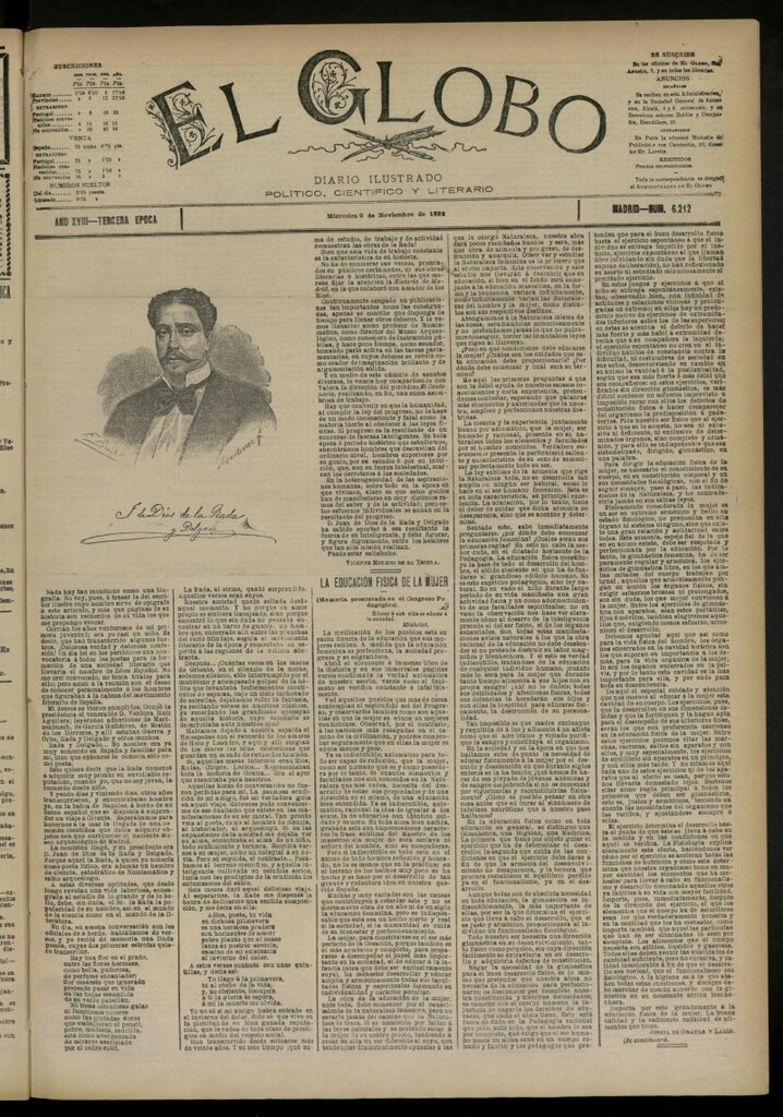 Miniatura de El Globo : diario ilustrado del 9 de noviembre de 1892, nº 6212