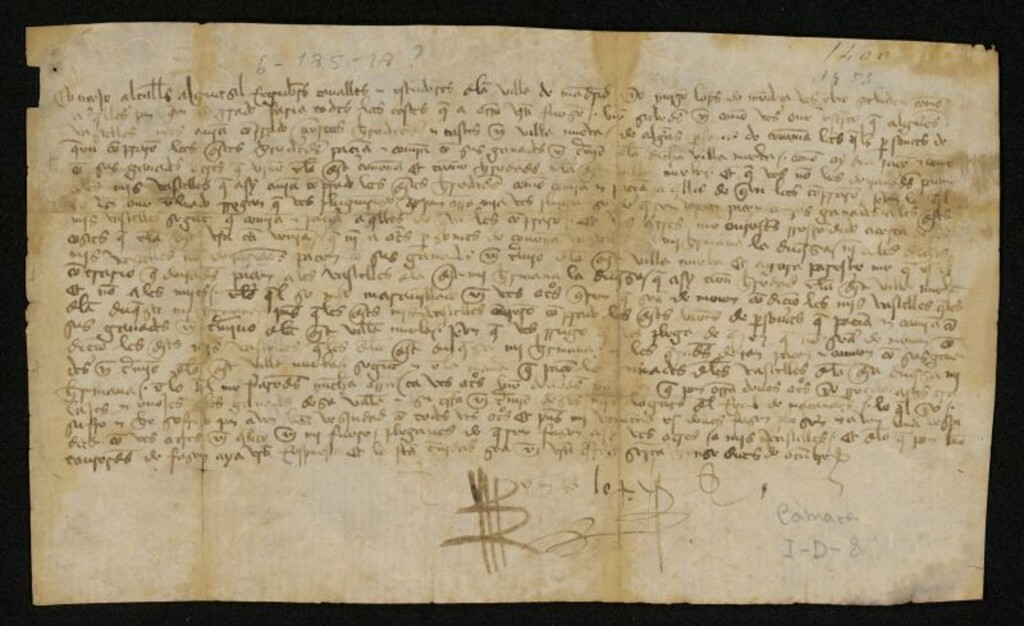 Miniatura de Carta de Don Iñigo López de Mendoza, marqués de Santillana y conde del Real de Manzanares, pidiendo al Concejo de Madrid permiso para que sus vasallos pudieran apacentar sus ganados en términos de Villanueva