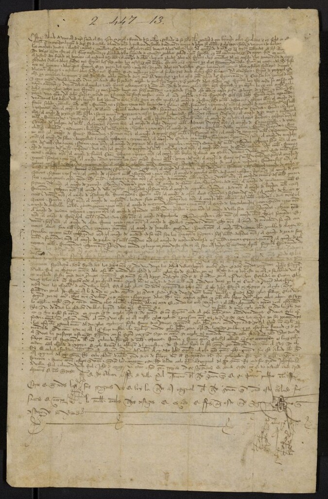 Miniatura de Traslado autorizado de una provisión de Enrique III estableciendo las cantidades que debían satisfacer los pueblos de Toledo y Madrid del repartimiento de los pedidos y monedas para el mantenimiento de la casa real...