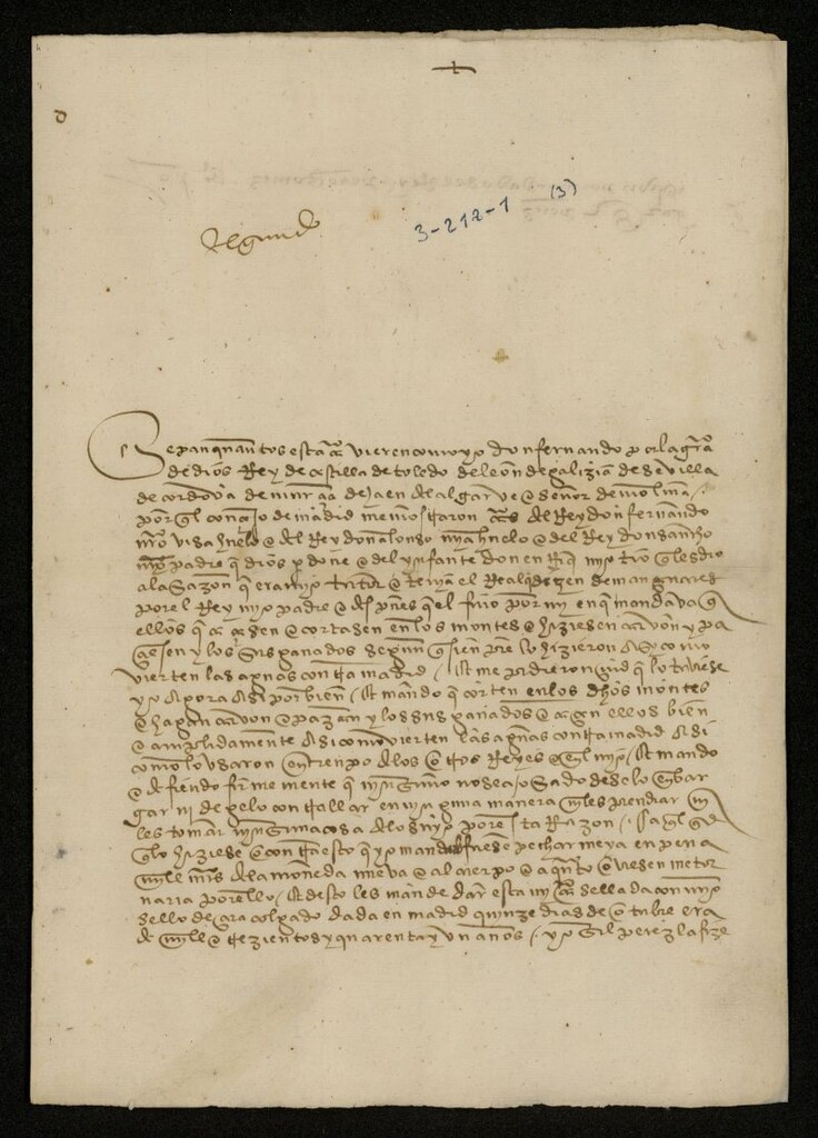Miniatura de Copia simple de la Carta abierta de Fernando IV confirmando a Madrid el uso del término del Real de Manzanares y autorizando la corta de leña, los pastos y el carbón