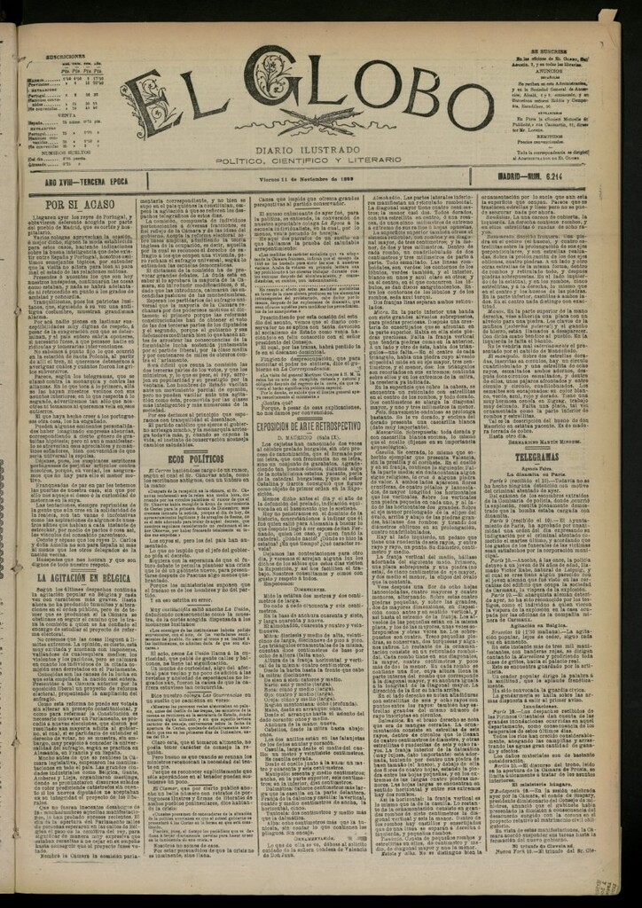 Miniatura de El Globo : diario ilustrado del 11 de noviembre de 1892, nº 6214