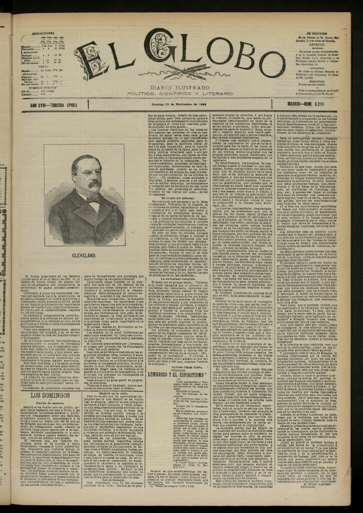 Miniatura de El Globo : diario ilustrado del 13 de noviembre de 1892, nº 6216