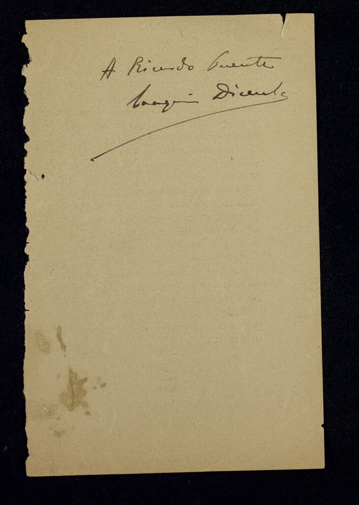 Miniatura de Dedicatoria de Joaquín Dicenta a Ricardo Fuente