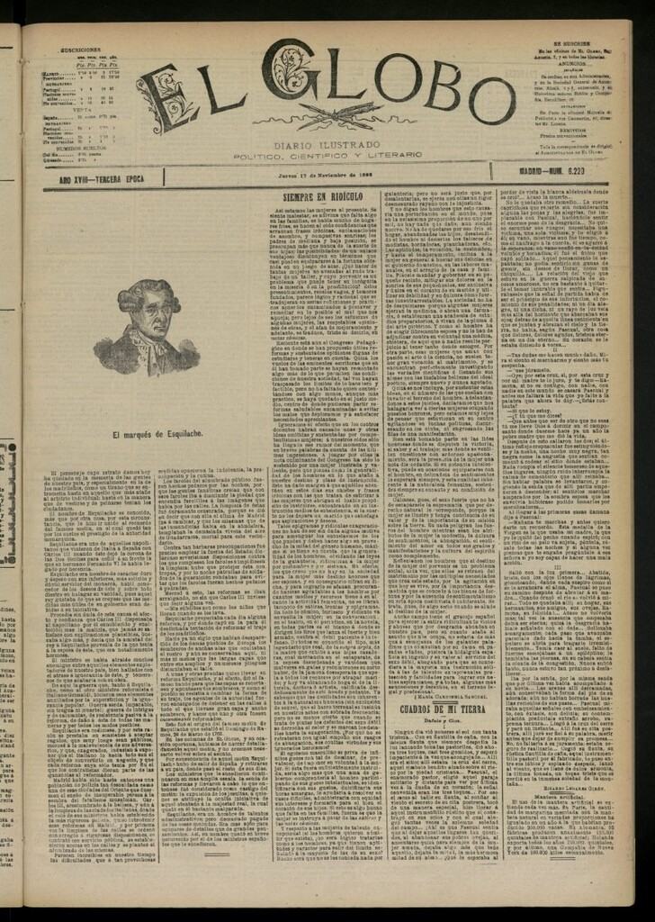 Miniatura de El Globo : diario ilustrado del 17 de noviembre de 1892, nº 6220