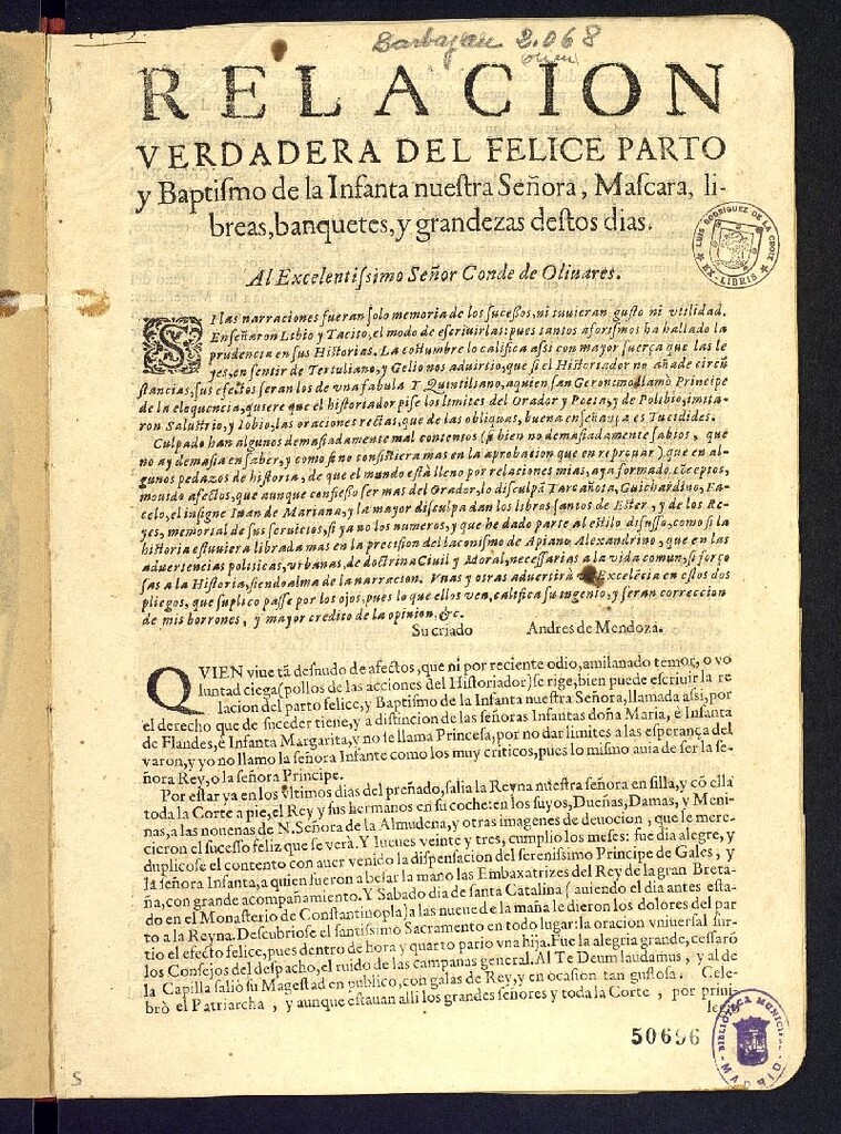 Miniatura de Relacion verdadera del felice parto y baptismo de la Infanta nuestra Señora
