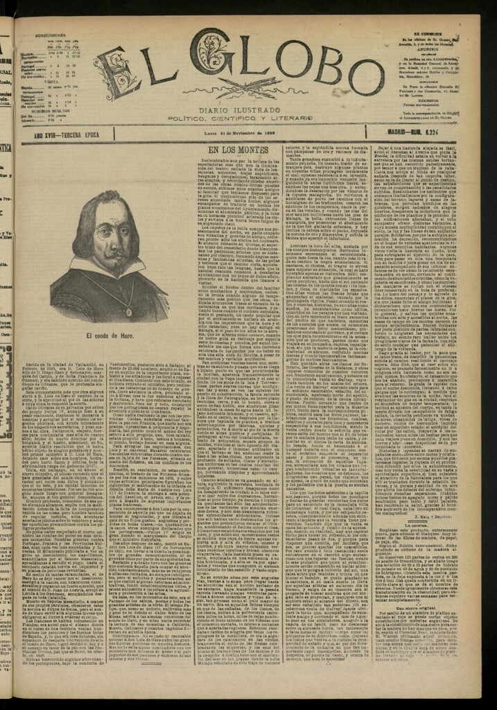 Miniatura de El Globo : diario ilustrado del 21 de noviembre de 1892, nº 6224